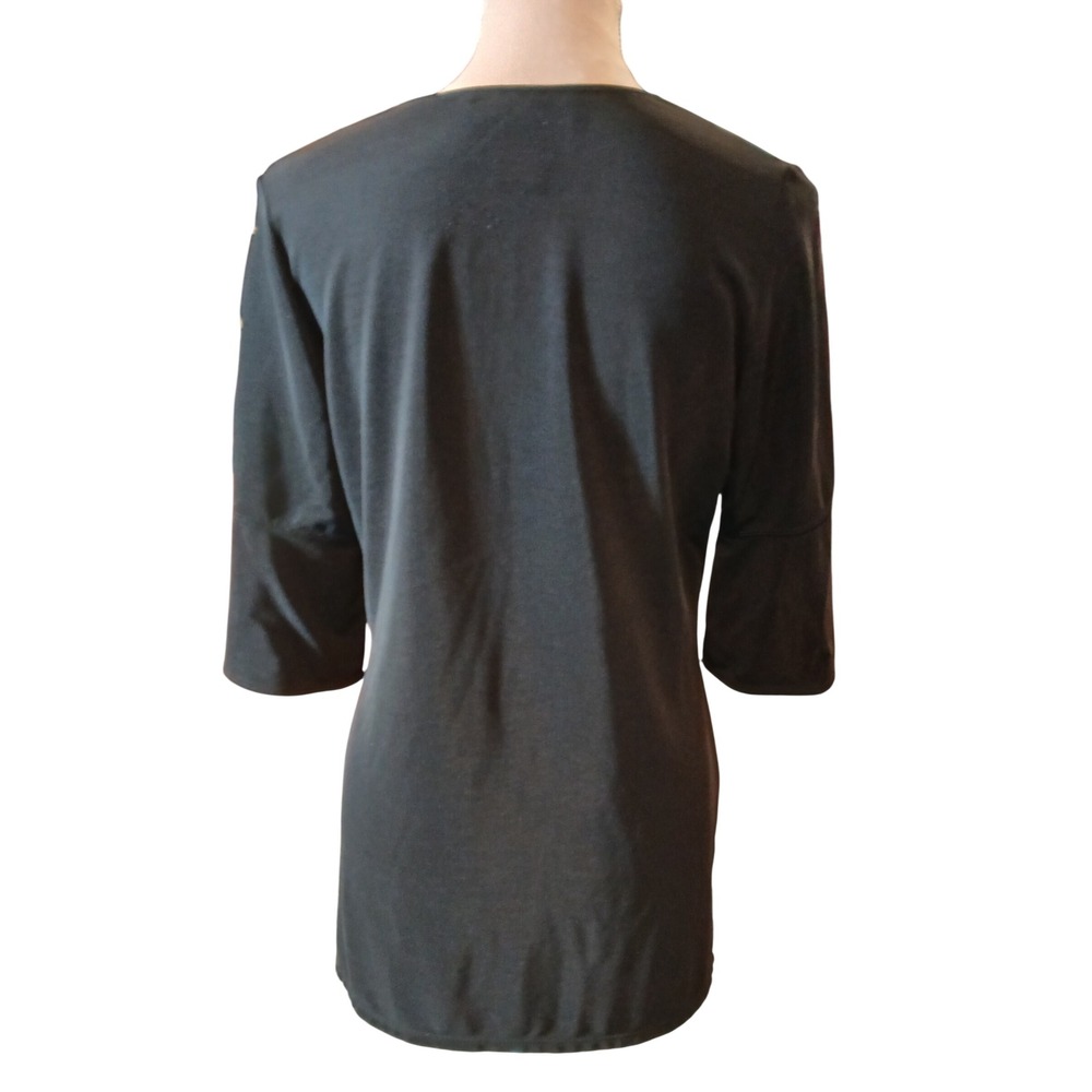 Susan Graver Style Liquod knit Black Embellished Scoop Neck 3/4 Sleeve Top XS - Picture 6 of 12